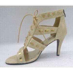 BEACON Women’s Beige Lace-Up Cutout Studded Heels Size 9M